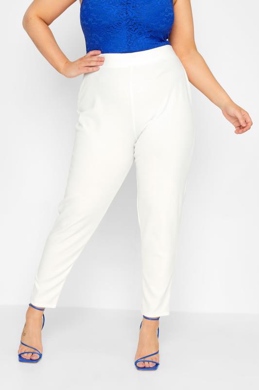  Grande Taille YOURS LONDON Curve White Scuba Crepe Tapered Trousers