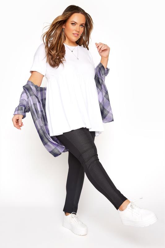 Plus Size Fashion Leggings Black Coated Panel Ponte Leggings