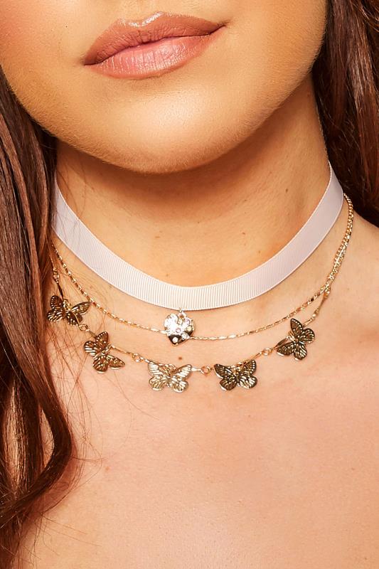 3 PACK Gold Butterfly Choker Necklaces | Yours Clothing 1