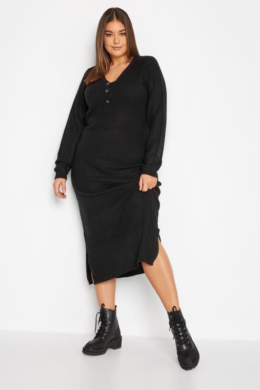 Tall Women's Black Ribbed Long Sleeve Midi Dress | Long Tall Sally  2