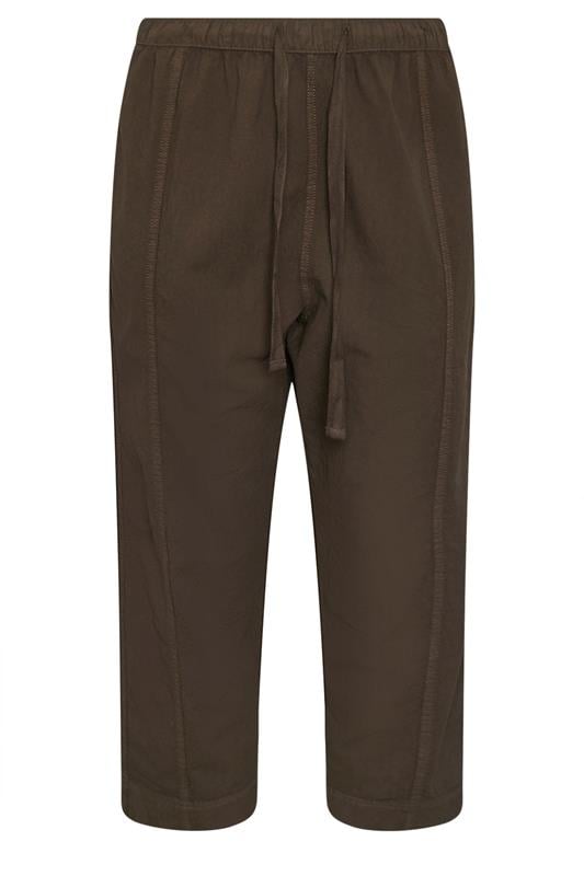 YOURS Plus Size Chocolate Brown Cool Cotton Barrel Leg Trousers | Yours Clothing 5