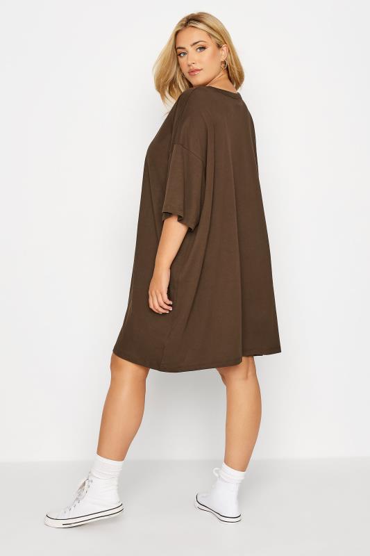 Plus Size Chocolate Brown Oversized Tunic T-Shirt Dress | Yours Clothing 5