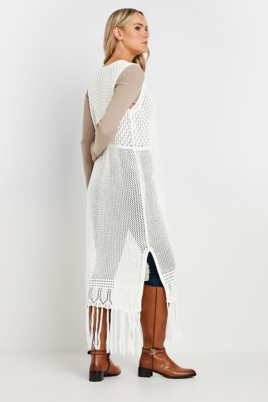 LTS Tall Women's White Crochet Longline Waistcoat | Long Tall Sally 3