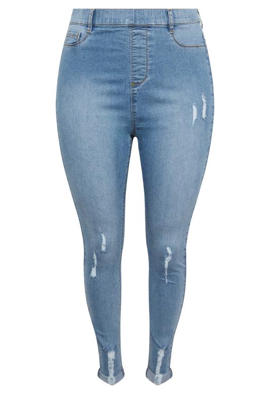 YOURS Plus Size Light Blue Ripped Turn Up GRACE Jeggings | Yours Clothing 5