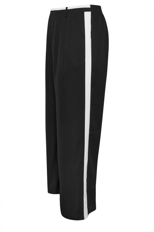 YOURS Plus Size Black Contrast Side Stripe Wide Leg Trousers | Yours Clothing 4