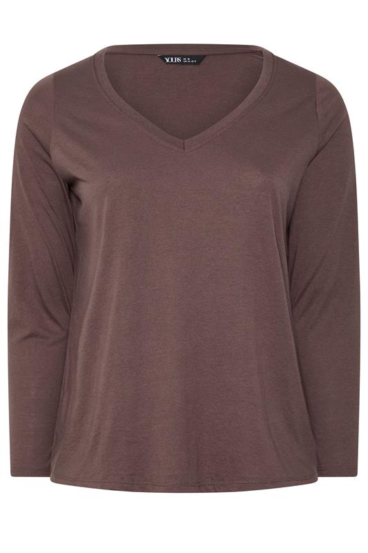 YOURS Plus Size Brown V-Neckline T-Shirt | Yours Clothing 5