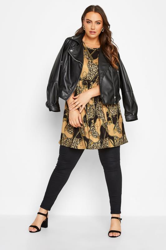 Curve Yellow Leopard Print Patterned Tunic Dress 2