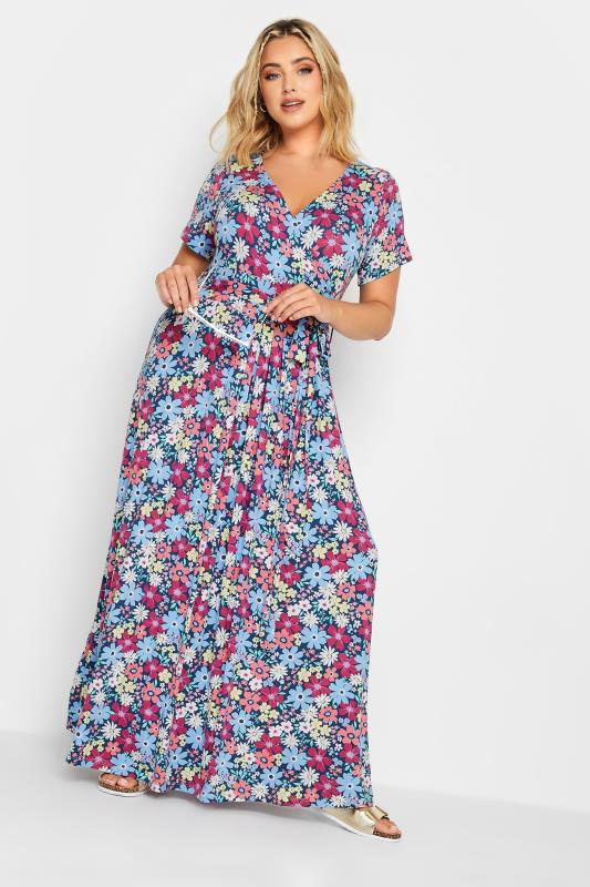 YOURS Curve Plus Size Light Blue Floral Midaxi Dress | Yours Clothing  2