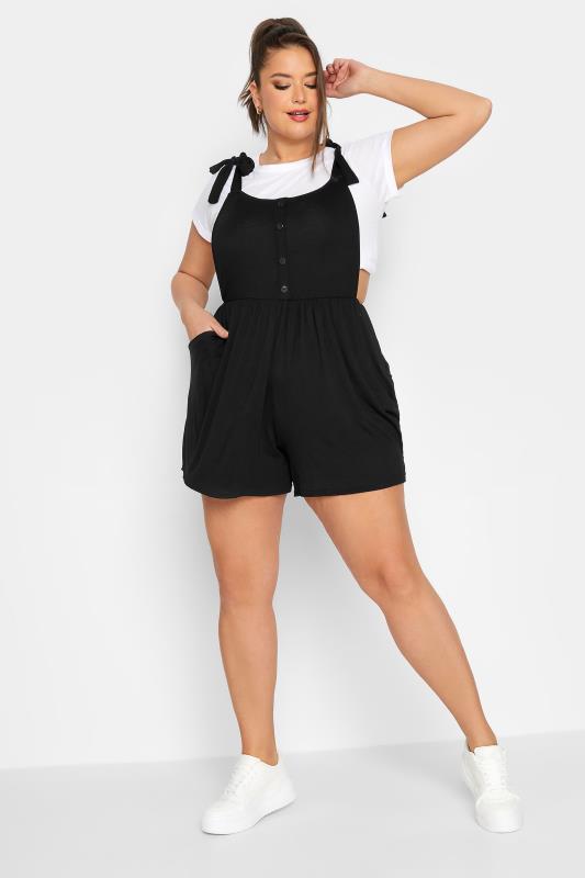 LIMITED COLLECTION Plus Size Black Short Dungarees | Yours Clothing  2