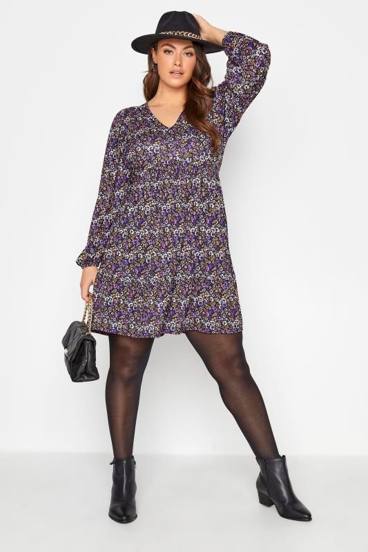 YOURS LONDON Black Ditsy Floral Smock Tunic_B.jpg