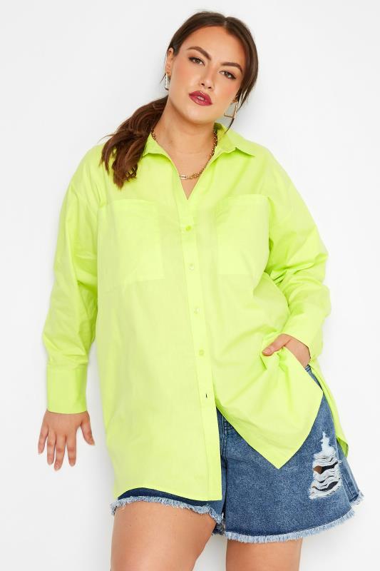 LIMITED COLLECTION Curve Lime Green Oversized Boyfriend Shirt 1