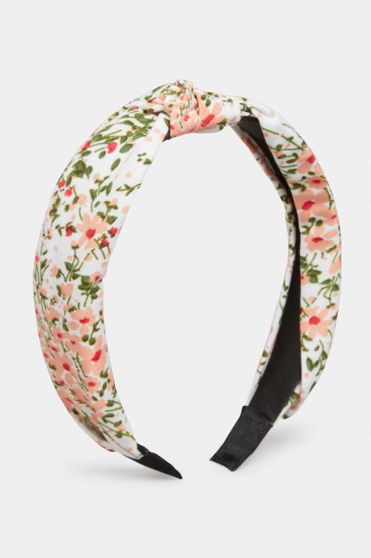 White Floral Print Twist Headband 1
