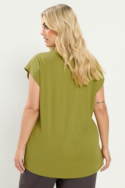 YOURS Plus Size Green Notch Neck T-Shirt | Yours Clothing 2