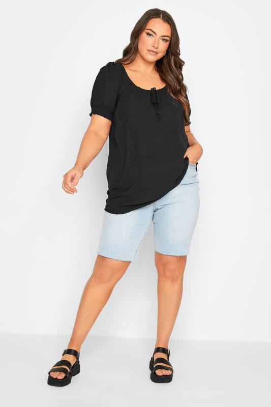 YOURS Curve Plus Size Black Dobby Gypsy Top | Yours Clothing  2