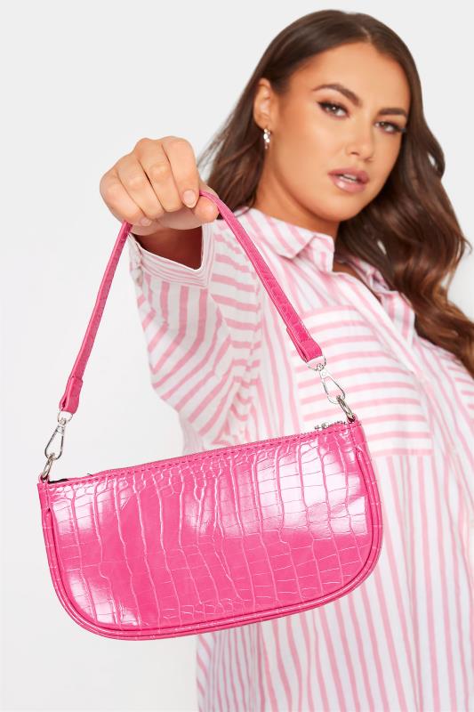 Pink Faux Croc Shoulder Bag 2