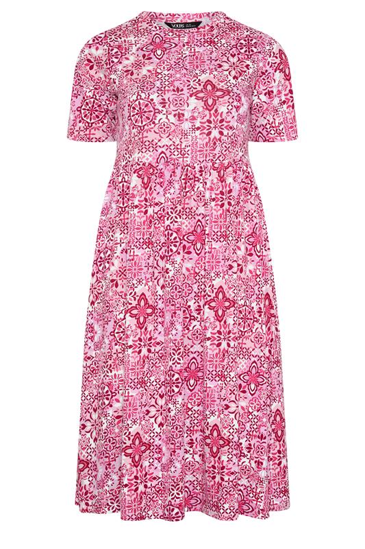 YOURS Plus Size Pink Tile Throw on Smock Dress | Yours Clothing 5