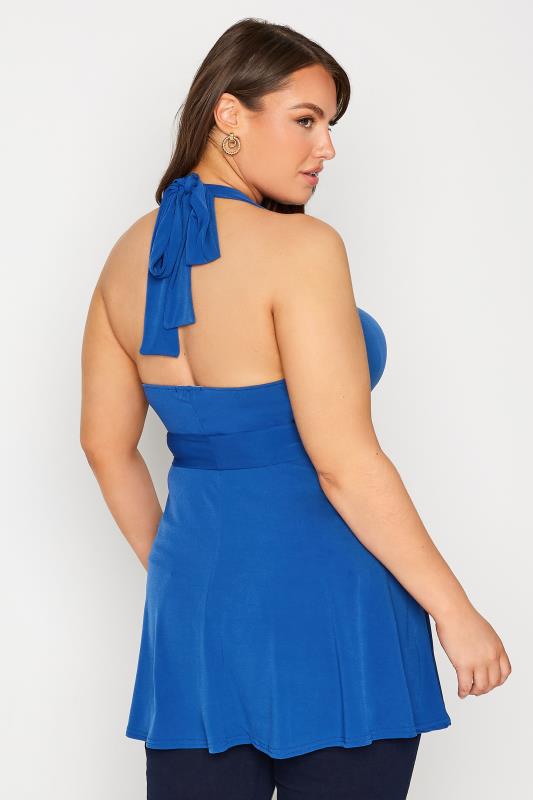 YOURS LONDON Plus Size Blue Ring Detail Halter Neck Top | Yours Clothing 3