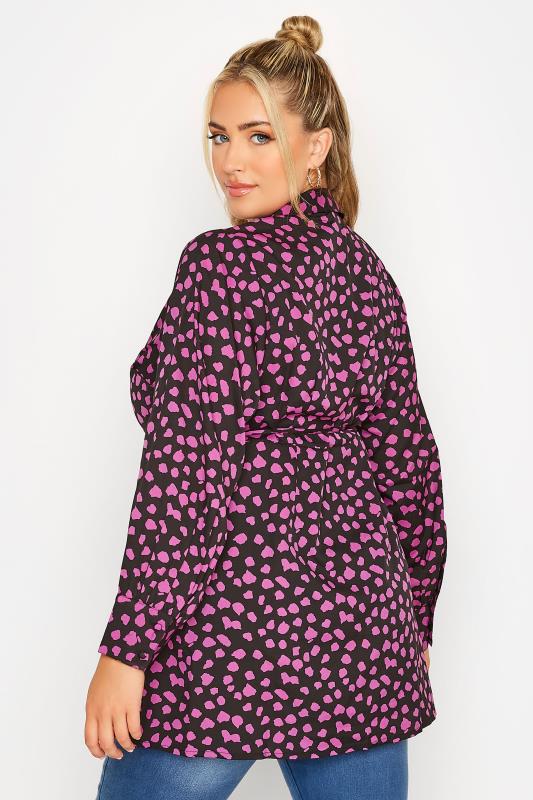 LIMITED COLLECTION Plus Size Black & Pink Dalmatian Print Collar Wrap Top | Yours Clothing 4