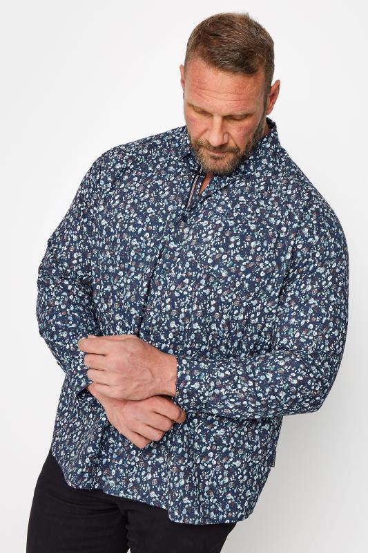 Men's  BadRhino Big & Tall Blue Ditsy Floral Poplin Long Sleeve Shirt
