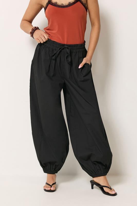 PixieGirl Petite Women's Black Cotton Cuffed Balloon Trousers | PixieGirl 1