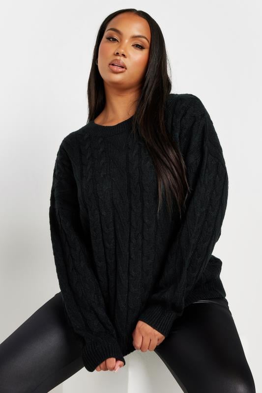 YOURS Curve Black Cable Knit Jumper | Yours Clothing 2