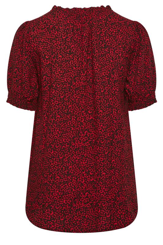 YOURS Plus Size Black & Red Floral Print Tie Neck Blouse | Yours Clothing 7