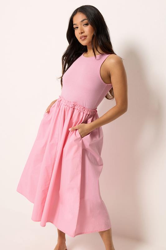 PixieGirl Petite Women's Pink Ruffle Detail Midi Dress | PixieGirl 2