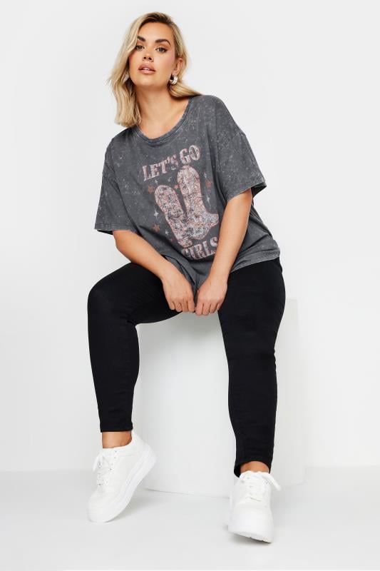 YOURS Plus Size Grey 'Let's Go Girls' Slogan Print T-Shirt | Yours Clothing 3