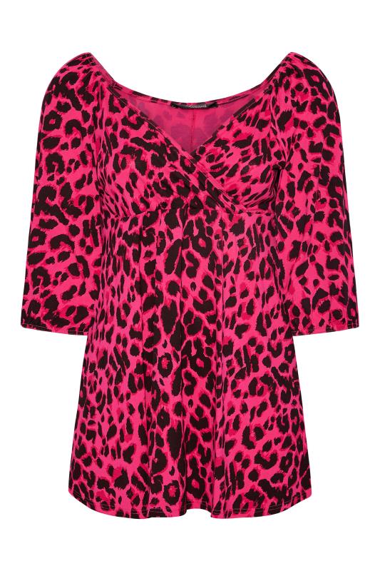 LIMITED COLLECTION Plus Size Hot Pink Leopard Print Wrap Top | Yours Clothing 6