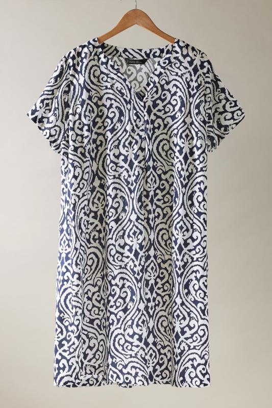 EVANS Plus Size Navy Blue Abstract Print Pleat Front Midi Dress | Evans 6