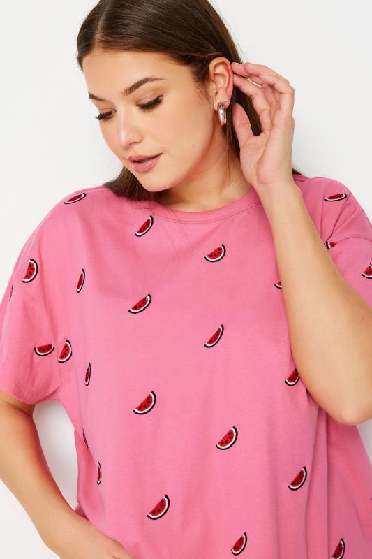 LIMITED COLLECTION Plus Size Pink Embroidered Watermelon T-Shirt | Yours Clothing 4