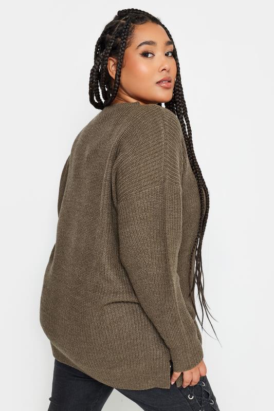 YOURS Plus Size Brown Ribbed Knit Jumper | Yours Clothing 4