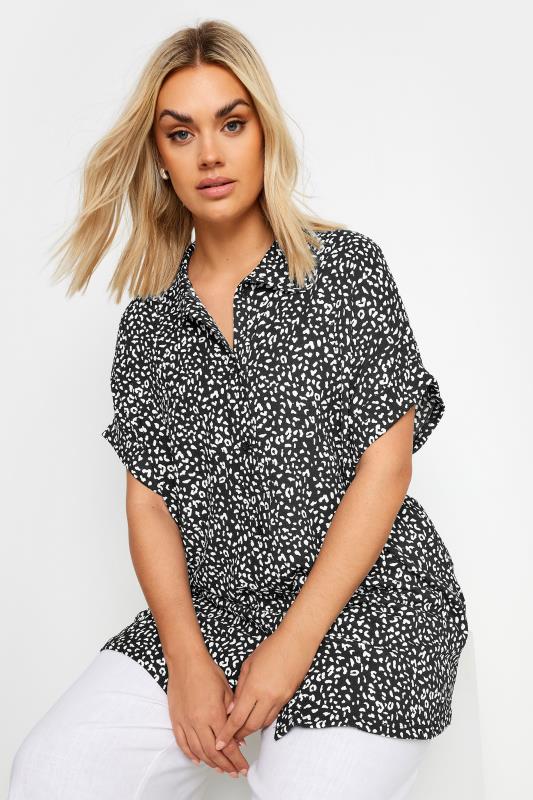 YOURS Plus Size Black Animal Print Button Front Shirt | Yours Clothing 1