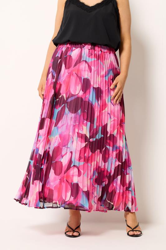 YOURS Plus Size Pink Pleated Floral Skirt | Yours Clothing 5