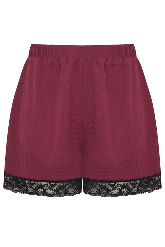 LIMITED COLLECTION Plus Size Burgundy Red Lace Trim Shorts | Yours Clothing 5