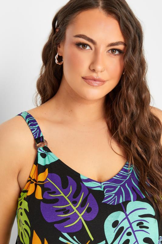 YOURS Curve Black Tropical Leaf Print Beach Dress | Yours Clothing 4