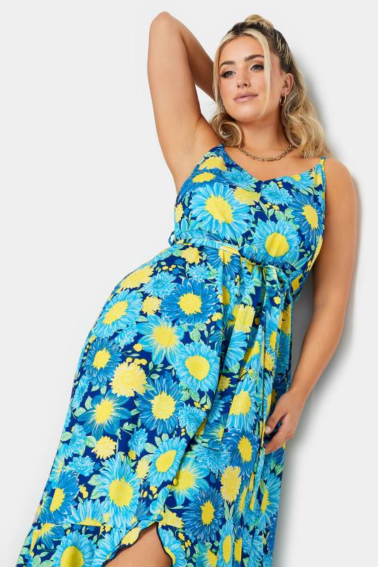 YOURS Plus Size Blue Floral Print Frill Hem Dress | Yours Clothing 4