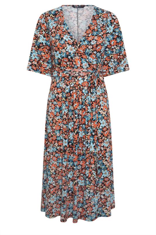 YOURS Plus Size Light Blue Floral Print Midaxi Wrap Dress | Yours Clothing 5