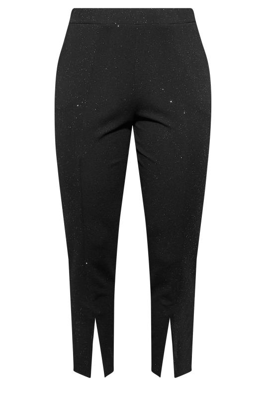 LIMITED COLLECTION Plus Size Black Glitter Split Hem Tapered Trousers | Yours Clothing 5