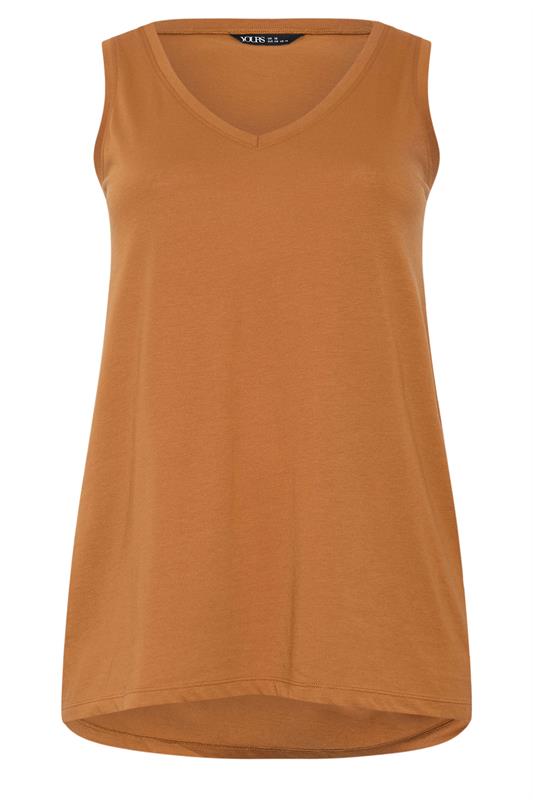 YOURS 3 PACK Plus Size Chocolate Brown & Rust Orange V-Neck Vest Tops | Yours Clothing 12