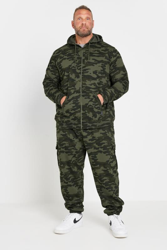 BadRhino Big & Tall Dark Green Camo Print Zip Through Hoodie | BadRhino 4