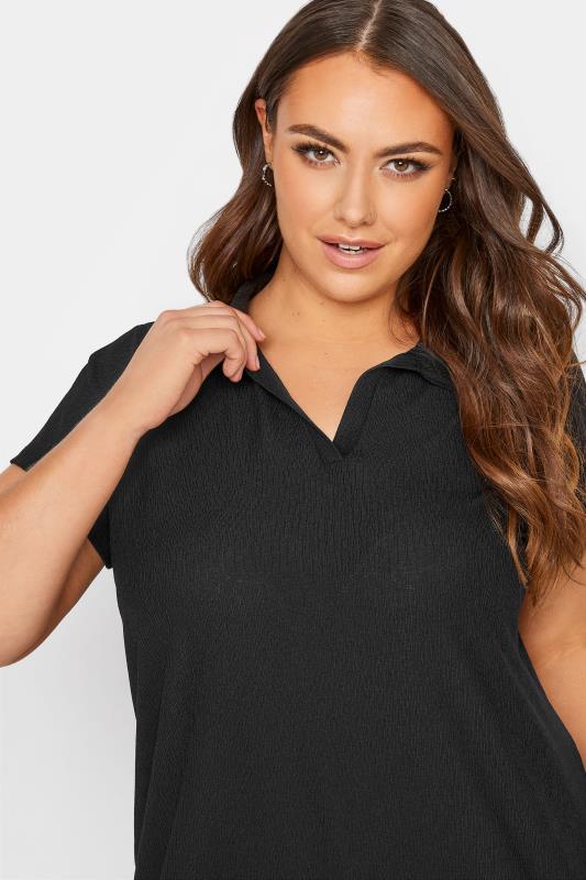 Plus Size Black Textured Polo Top | Yours Clothing  4