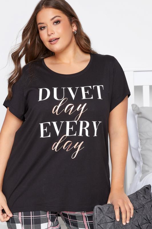 Black 'Duvet Day Every Day' Metallic Slogan Pyjama Top_D.jpg