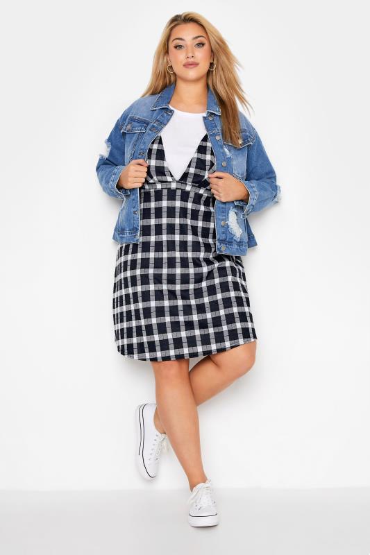 LIMITED COLLECTION Curve Black & White Check Pinafore Dress 2