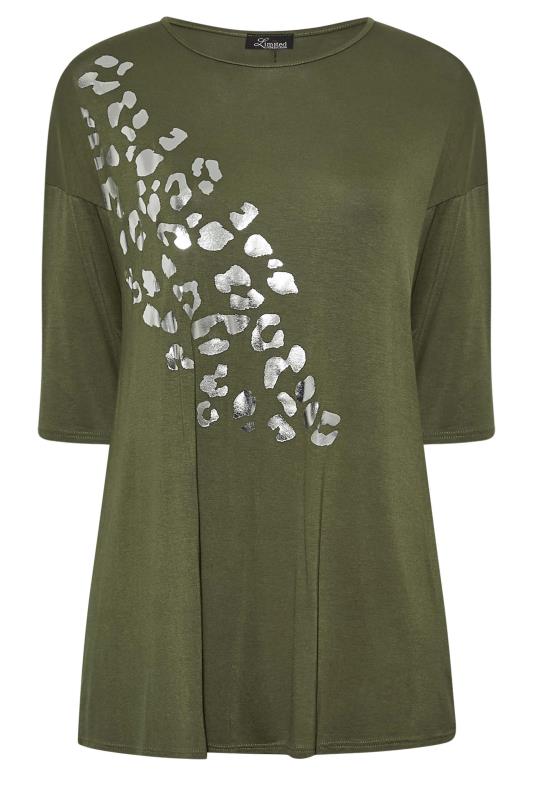 Plus Size LIMITED COLLECTION Khaki Green Foil Leopard Print Oversized T-Shirt | Yours Clothing  6