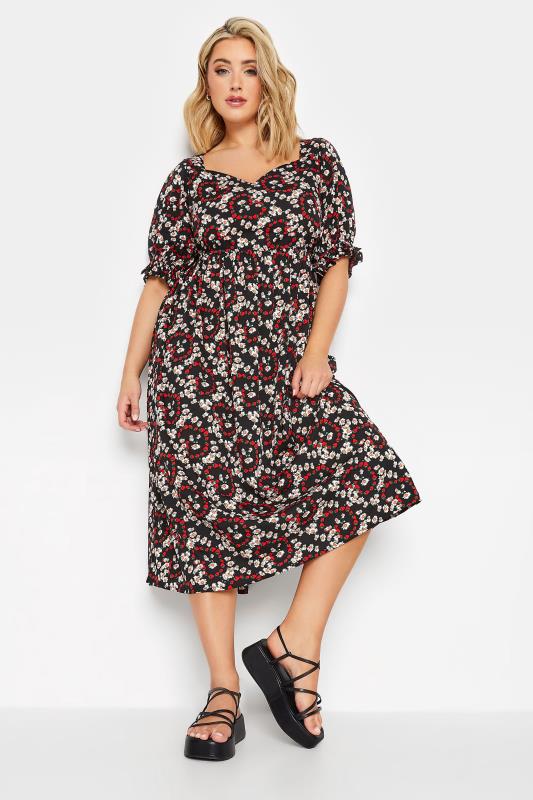 LIMITED COLLECTION Plus Size Curve Black Mixed Print Sweetheart Dress | Yours Clothing  1