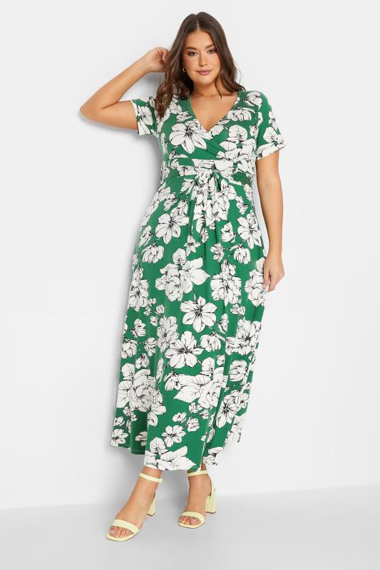 Plus Size  YOURS Curve Green Floral Wrap Dress