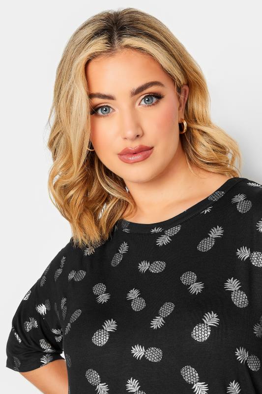 YOURS Plus Size Black Pineapple Foil Print T-Shirt | Yours Clothing 4