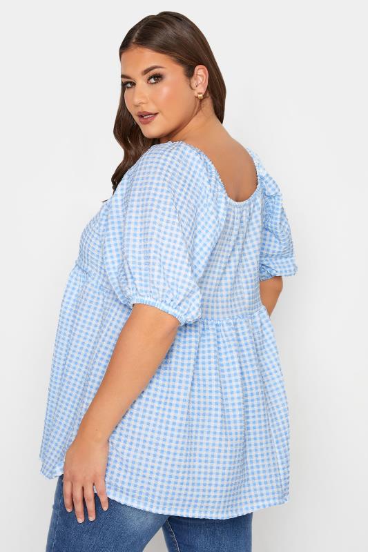 LIMITED COLLECTION Curve Blue Gingham Milkmaid Top 3