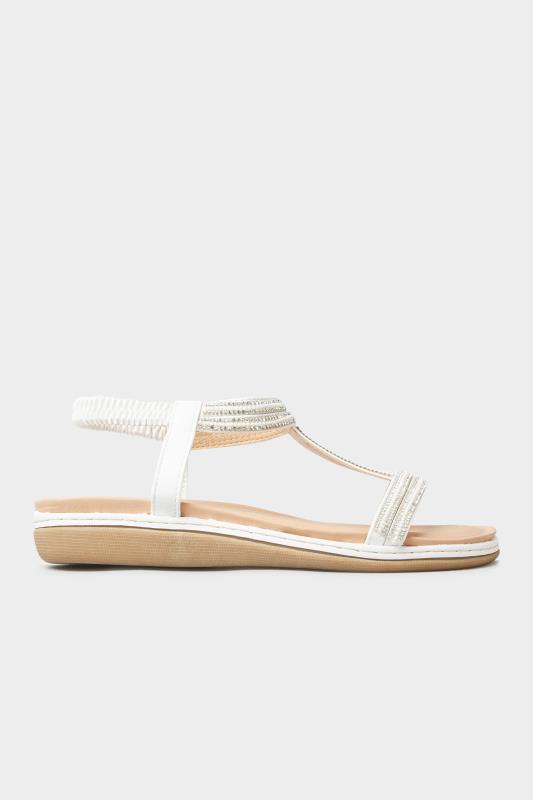 White Diamante H-Band Sandals In Extra Wide Fit 3
